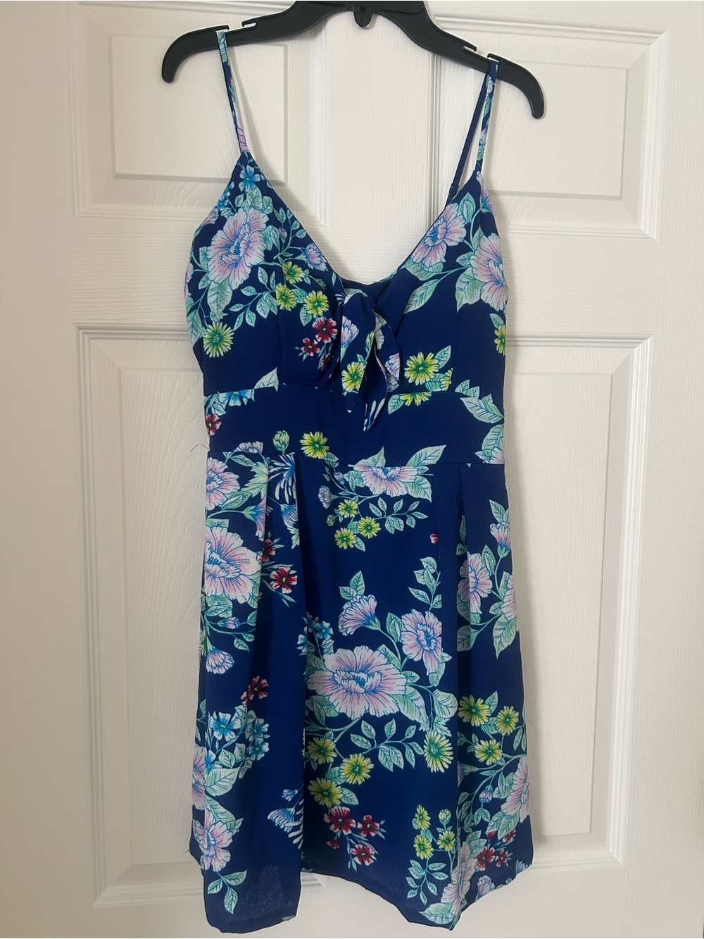 Purple Snow Navy Floral Smocked Top with Pink and Yellow Flowers